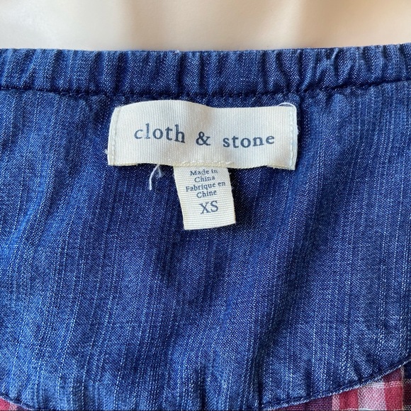 Anthropologie Cloth & Stone Chambray Quilted Plaid-Lined Car Coat - Picture 6 of 7